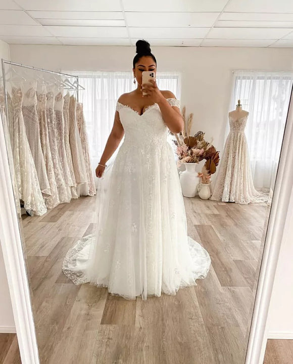 Vestido de Novia Talla Grande Corte A Hombros Descubiertos