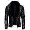Chaqueta de Cuero Estilo Motociclista con Cuello de Lana Desmontable