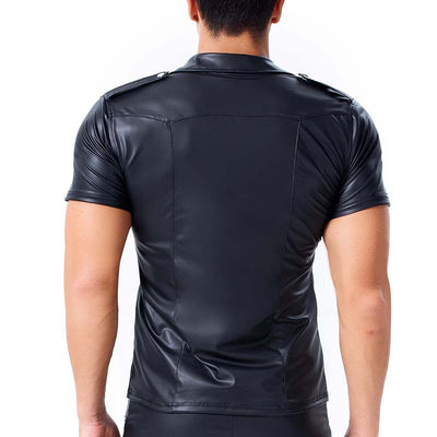 Camisa de Cuero Entallada Manga Corta para Hombre - Image 4