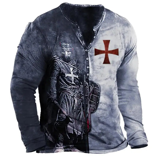Camiseta Manga Larga para Hombre con Botones de Solapa Abierta e Impresión Digital - Image 27