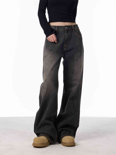 Jeans Rectos Anchos con Efecto Desteñido y Salpicaduras de Tinta para Mujer - Image 12