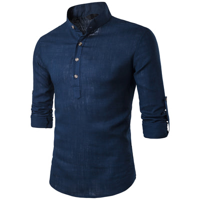 Camisa Casual Hombre Algodón Lino Cuello Mao Manga Larga Estilo Chino Tradicional - Image 11