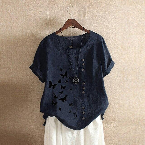 Blusa Casual de Botones con Manga Corta para Mujer