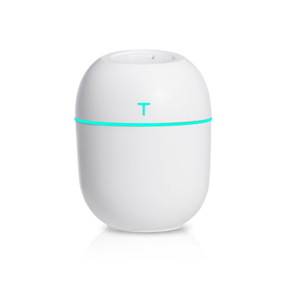 White egg-shaped mini USB humidifier with a 220ml capacity, featuring a subtle 'T' logo and grey accent line. - Image 4