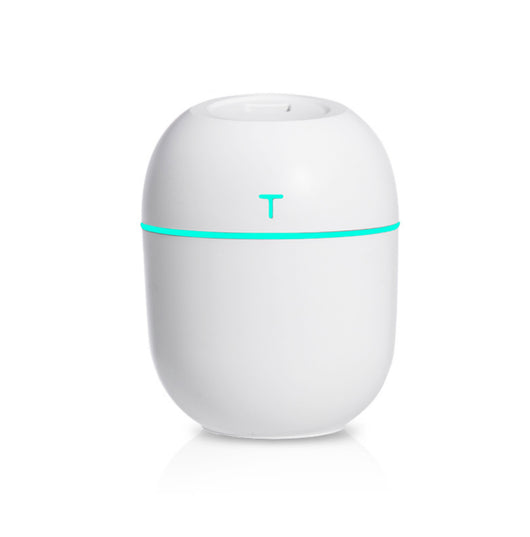 White egg-shaped mini USB humidifier with a 220ml capacity, featuring a subtle 'T' logo and grey accent line. - Image 4
