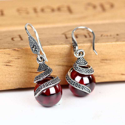 Aretes de Granate Vintage con Cuentas Redondas - Image 5