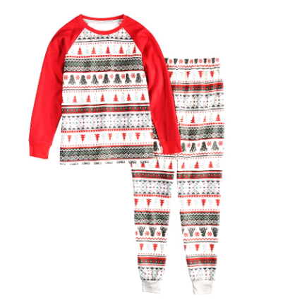 Woman wearing a grey and red 'Mama Bear' Christmas pajama set with a polar bear graphic and fair isle patterned pants. - Image 7