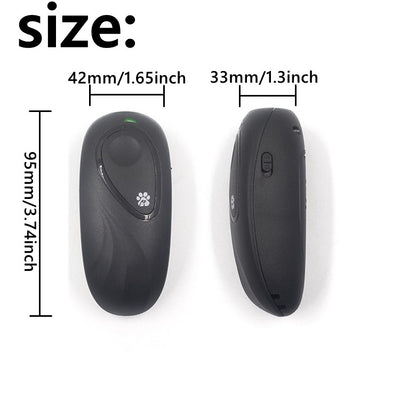 Dark gray handheld ultrasonic dog repeller and training device with a large button and a white paw print icon. - Image 3