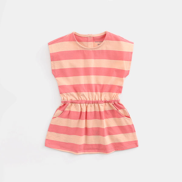 Vestido a Rayas de Manga Corta para Niña