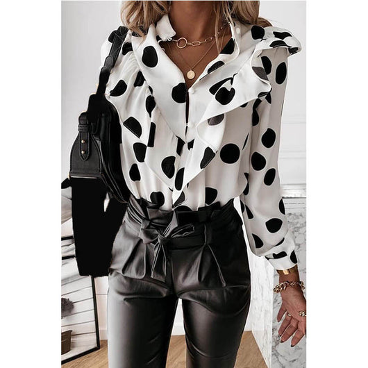 Blusa de Lunares con Cuello en V y Manga Larga - Image 13