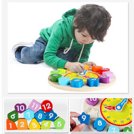 Reloj Educativo de Madera con Bloques de Números y Clasificador de Formas - Image 9