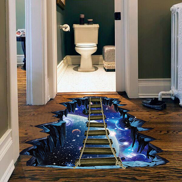 Adhesivos 3D de Pared - Universo Creativo con Planetas y Puente Suspendido