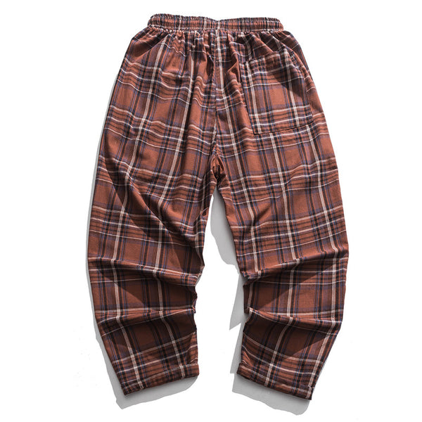 Pantalones Casuales a Cuadros Estilo Asiático con Detalles Desgastados