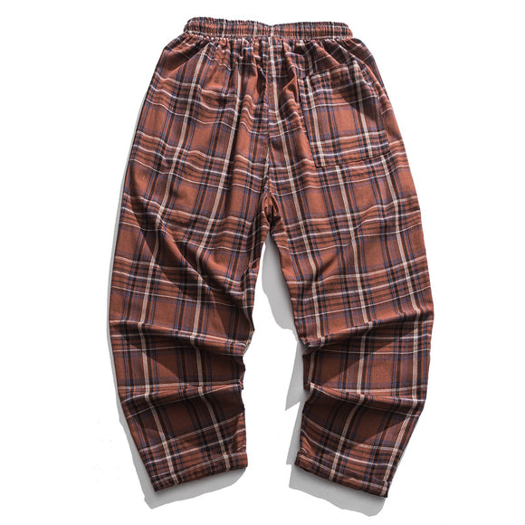 Pantalones Casuales a Cuadros Estilo Asiático con Detalles Desgastados