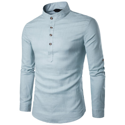 Camisa Casual Hombre Algodón Lino Cuello Mao Manga Larga Estilo Chino Tradicional - Image 10