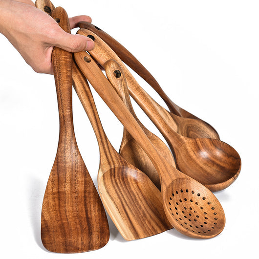 Set de Utensilios de Cocina en Madera de Teca Natural - 7 Piezas - Image 5