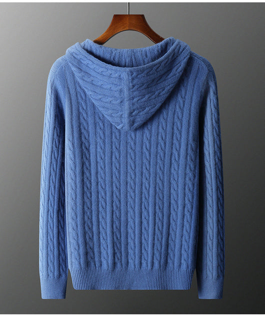 Suéter Tejido Grueso con Capucha y Mangas Largas Sueltas para Hombre - Image 11
