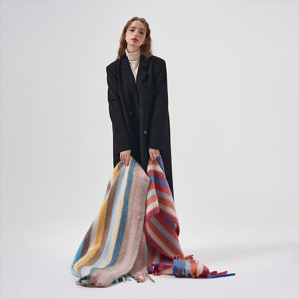 Bufanda de Rayas Multicolor Estilo Coreano para Invierno
