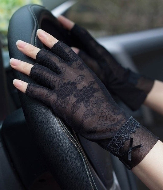 Guantes de Encaje Protección Solar Dedos Abiertos - Seda de Hielo Anti-UV para Mujer - Image 13