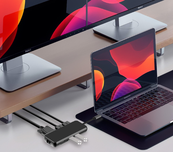 Tarjeta Adaptadora 9 en 1 HDMI Dual + VGA + Red Gigabit