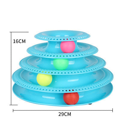 Pink four-layer cat turntable toy with colorful balls on each track, measuring 16cm high and 29cm wide. - Image 12