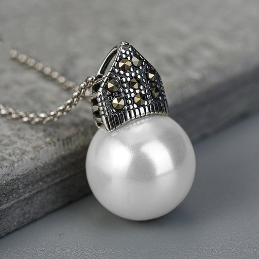 Collar de Plata Esterlina S925 con Perlas de Concha Negra para Mujer