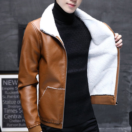 Chaqueta de Cuero y Forro Polar Cordero Cashmere para Hombre - Image 4