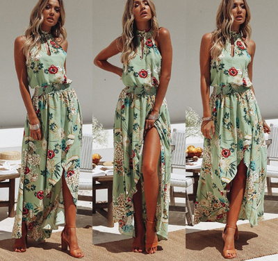 Vestido Largo Bohemio Estampado Flores Playa para Verano - Image 3
