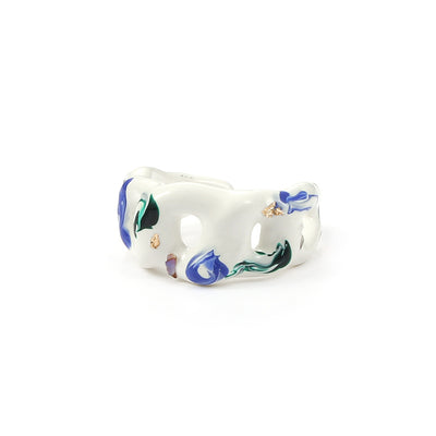 Anillo Artesanal Efecto Goteo en Azul y Blanco para Mujer - Image 5