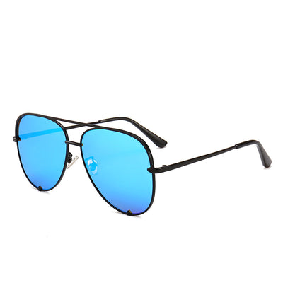 Black metal aviator sunglasses with dark grey lenses, a double bridge, and slender temples. - Image 2
