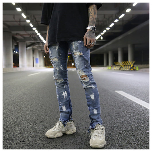 Jeans Slim Fit Elásticos con Detalles Graffiti y Rotos - Image 4