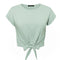 Camiseta de Algodón con Moño en Cuello Redondo