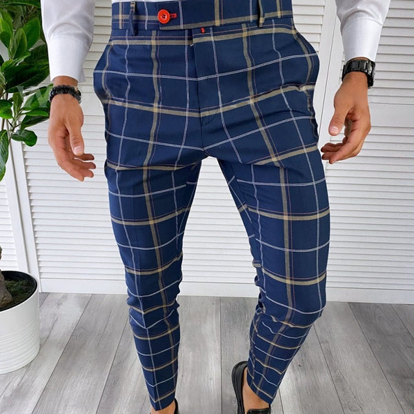 Pantalones de Vestir Casual con Estampado Cuadros Otoño para Hombre