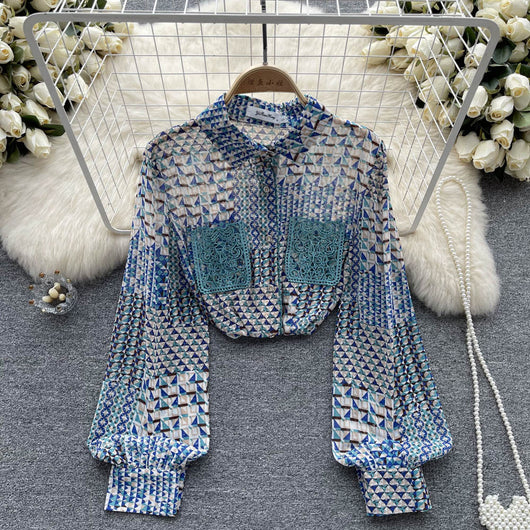 Blusa Larga de Chifón Estampada para Mujer - Transición Perfecta al Otoño