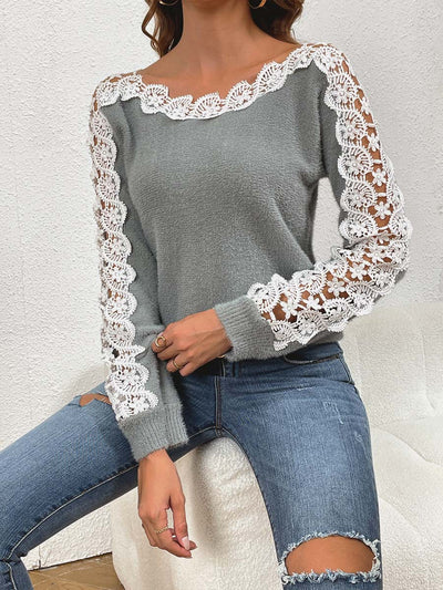 Suéter Elegante para Mujer con Paneles de Encaje y Hombros Descubiertos - Image 28