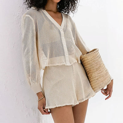 Conjunto de Malla Transpirable para Mujer - Blusa y Shorts Sueltos - Image 3