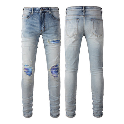 Jeans Slim Ajustados Blanco Roto con Parches Desgarrados y Detalles Vintage - Image 5