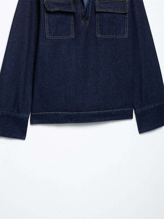 Conjunto Denim Vintage Azul Suelto - Camisa Manga Larga y Pantalón - Image 19