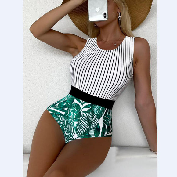 Traje de Baño Enterizo Estampado con Tirantes Ajustables para Mujer