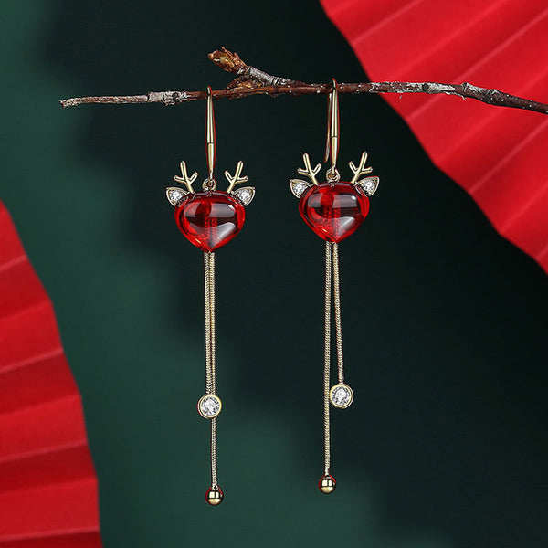 Aretes de Cuerno de Alce Plateados para Navidad