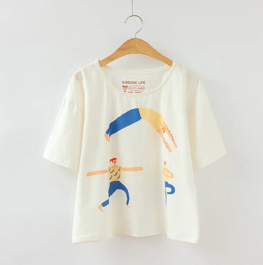 Playera Suelta de Viento Universitario Japonés con Villano de Caricatura
