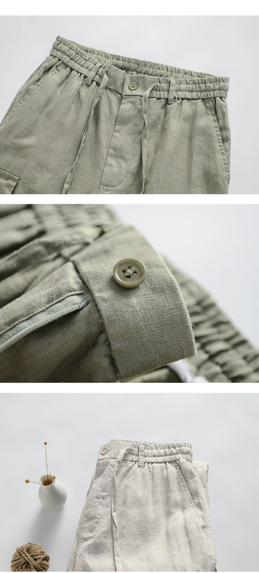 Pantalones de Lino Casuales Cintura Media Transpirables para Jóvenes - Image 11