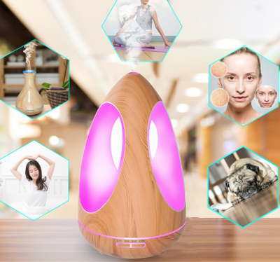 Wood grain essential oil diffuser with purple LED light and cool mist, ideal for yoga, spa, or living room. - Image 9