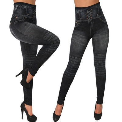 Leggins Ajustados de Algodón con Efecto Denim y Detalles Recortados - Image 12