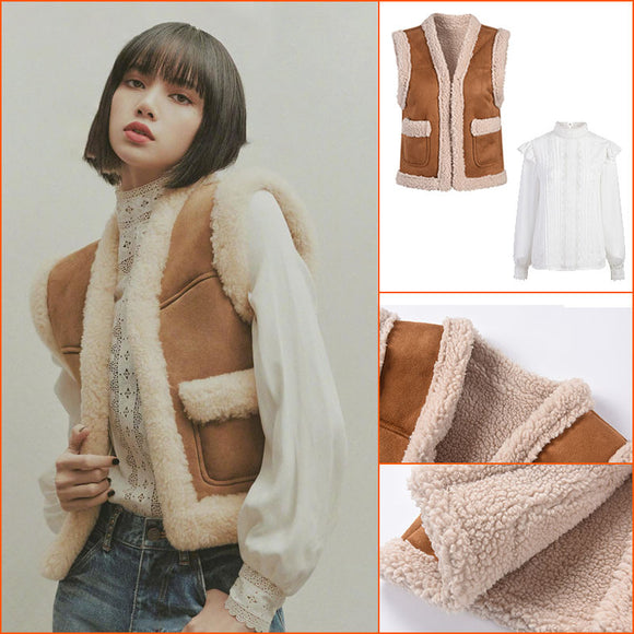 Conjunto de Moda Lisa Lamb: Chaleco, Camisa de Encaje y Blazer