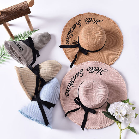 Sombrero de Playa Ancho con Letras Bordadas y Orilla Cruda