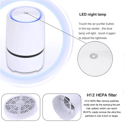 White cylindrical USB air freshener and ionizer with a black accent band, featuring a power symbol on top. - Image 3