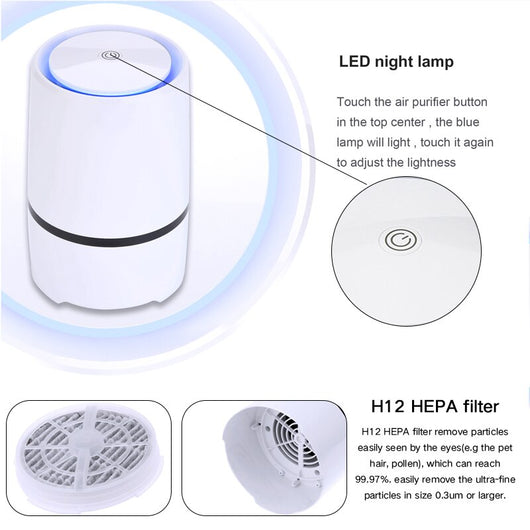 White cylindrical USB air freshener and ionizer with a black accent band, featuring a power symbol on top. - Image 3