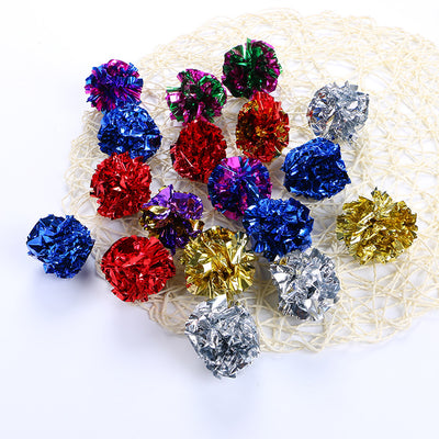 Assorted metallic crinkle foil balls for cats in red, blue, gold, silver, purple, and green colors. - Image 3