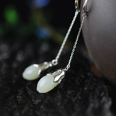 Aretes de Jade Hetian Flor Magnolia Hechos a Mano - Image 11